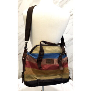 SUNSHINEJING Striped Canvas Tote Crossbody Strap Double Handles 14x12x5